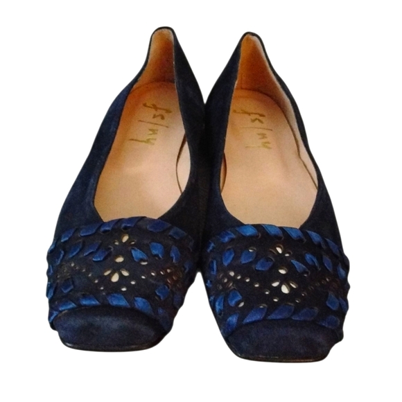 NEW FRENCH SOLE NY Deuce Navy Blue Embroidered Cut-Out Suede Ballet Flat Sz 7.5 - Picture 2 of 11